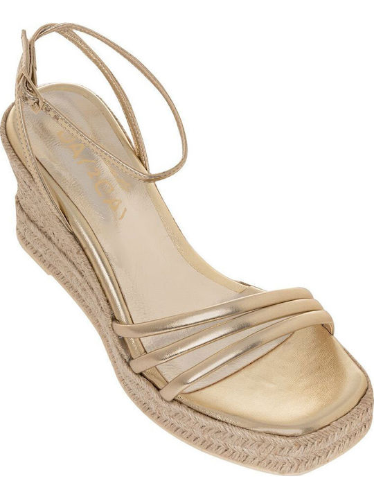 Women's Synthetic Leather Ankle Strap Platforms Gold