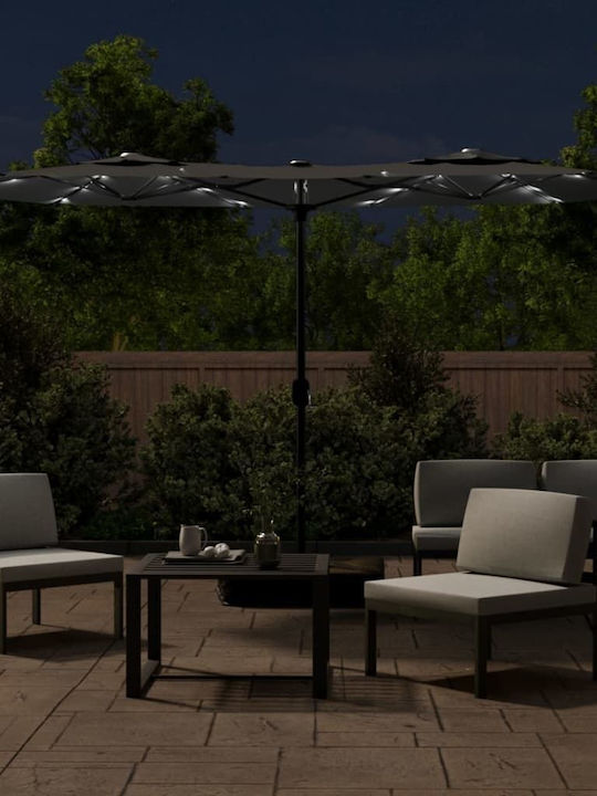 Umbrella Floor Round Metal Gray with Base & LED Lighting 3.16x1.45m