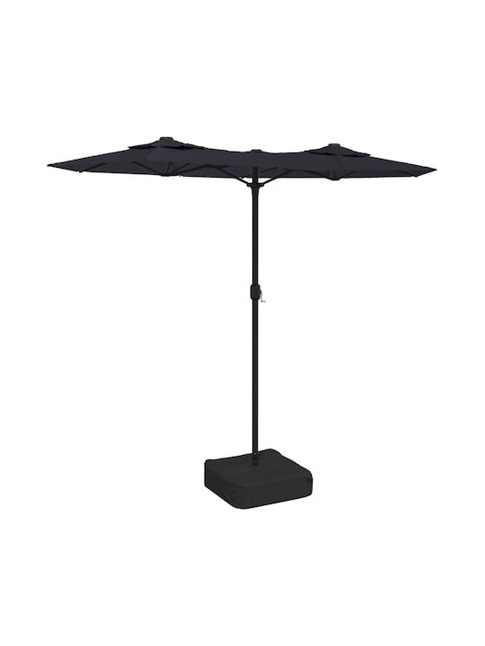 Garden & Terrace Floor Metal Parasol with Stand & LED Lighting Black L3.16xW2.4xH2.4m