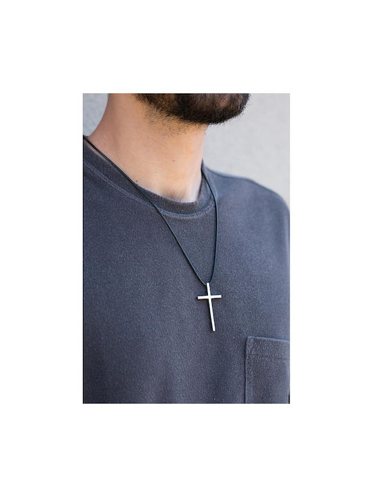 Unisex Necklace with Leather Rope and large flat Cross 3mm thick