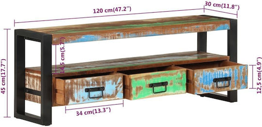 TV Stand from Metal and Solid Wood Multicolour M120xL30xH45cm