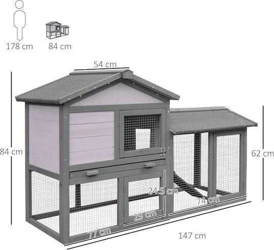 Pawhut Κοτέτσι 2 Επιπέδων Ξύλινο Μ1.47 x Π0.54 x Υ0.84μ.