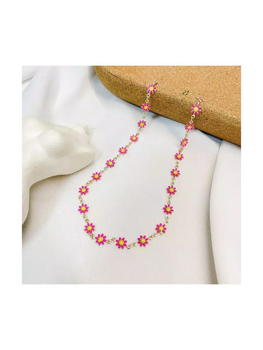 Edelstahl Halskette mit Blumen Awear Margherite Pink