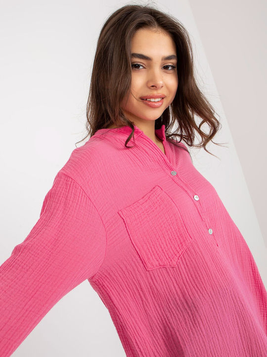 Och Bella TW-KS-BI-1144.07 Women's Monochrome Long Sleeve Shirt Pink 179017