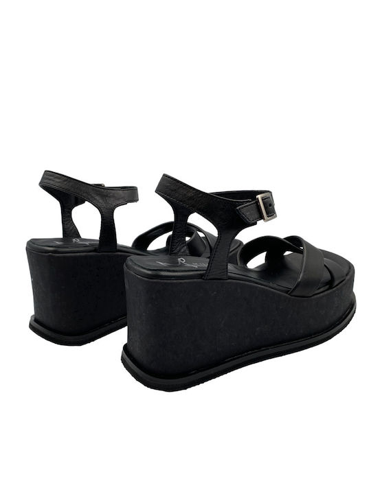 Women's Leather Ankle Strap Platforms Black