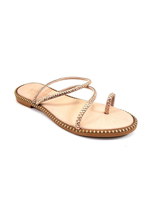 LEATHER SANDALS WITH STRAYS NUDE - Nackt