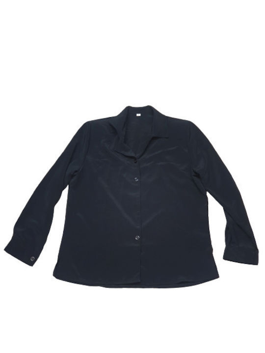 Classic Women's Shirt (crepe type) Long Sleeve Black Solid Color