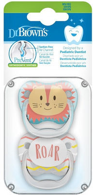 Dr. Brown's Orthodontic Pacifiers Silicone Lion-Roar Blue-Diaphanous with Case for 0-6 months 2pcs