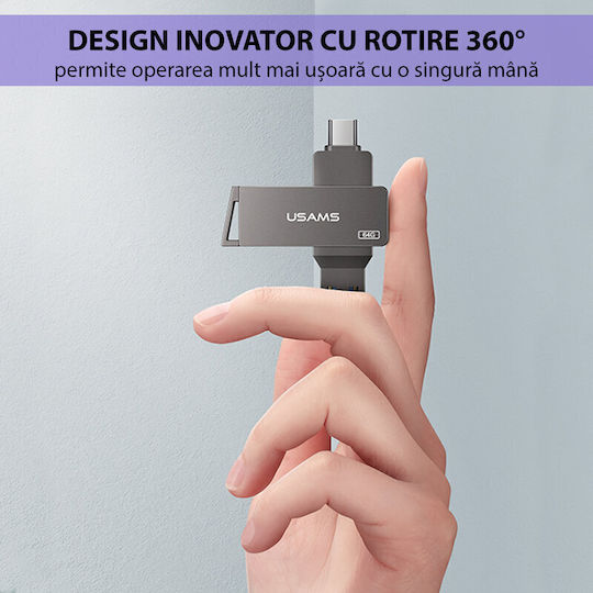 Usams ZB200 64GB USB 3.0 Флашка с Интерфейс USB-A и USB-C Черен
