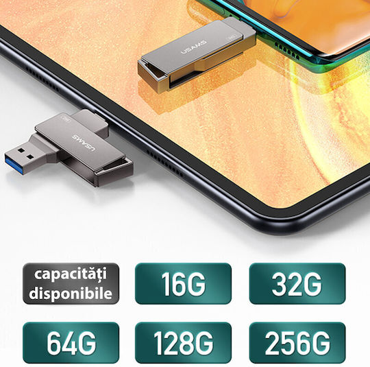Usams ZB200 64GB USB 3.0 Флашка с Интерфейс USB-A и USB-C Черен