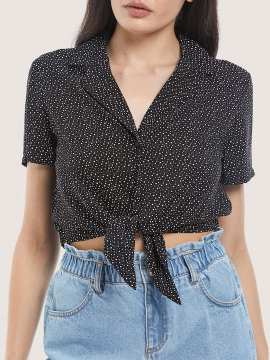 Πουά cropped top με δέσιμο