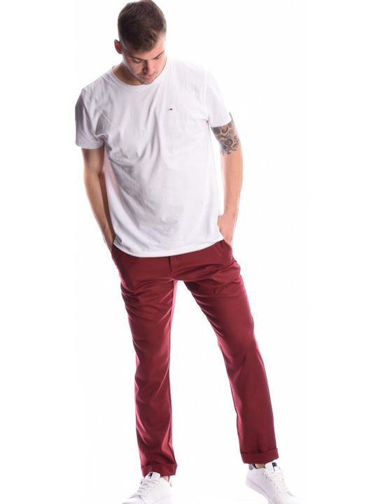 Burgundy fabric trousers with turn-ups