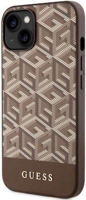 Guess GCube Stripes MagSafe Silicone Back Cover Brown (iPhone 14 Plus)