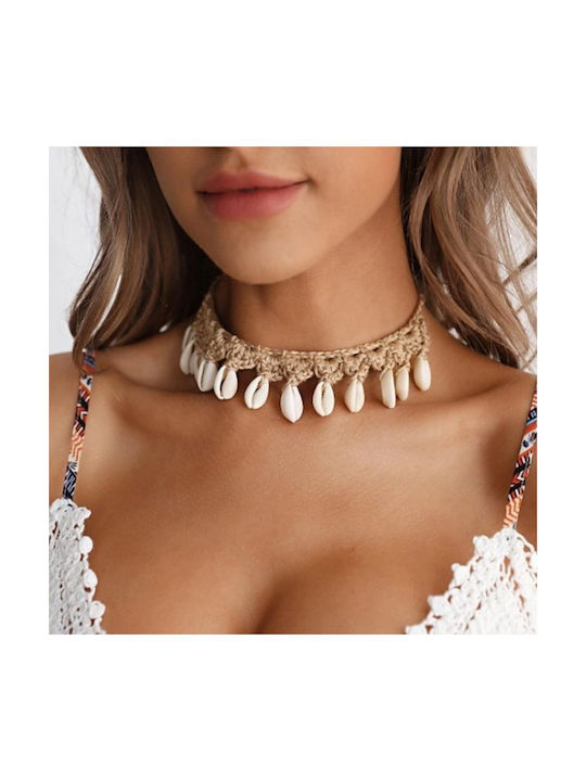 Necklace Choker Boho Woven with Shells "Into The Sea".