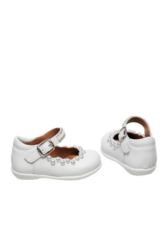 Kids Anatomic Leather Ballerinas with Adjustable Metal Clasp White