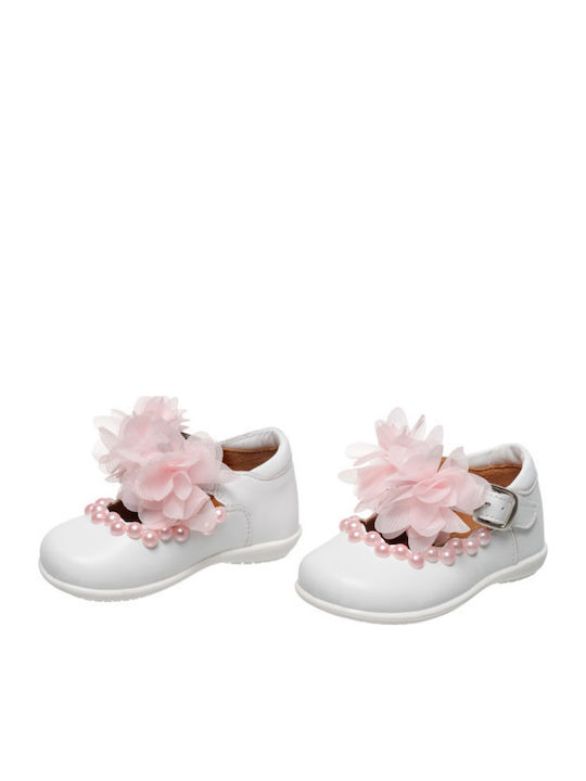 Kids Anatomic Leather Ballerinas with Adjustable Metal Clasp White