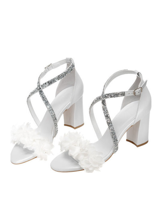 Leder Sandalen mit Strass Weiß
