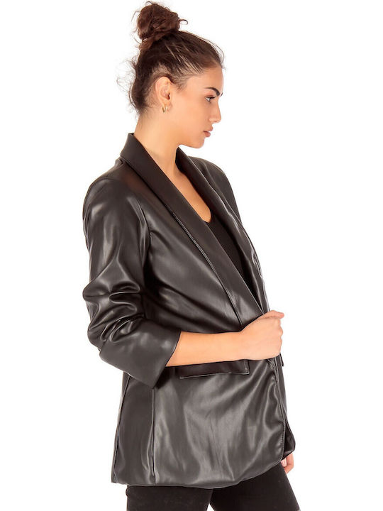 Silia D Damen Leder Blazer Schwarz
