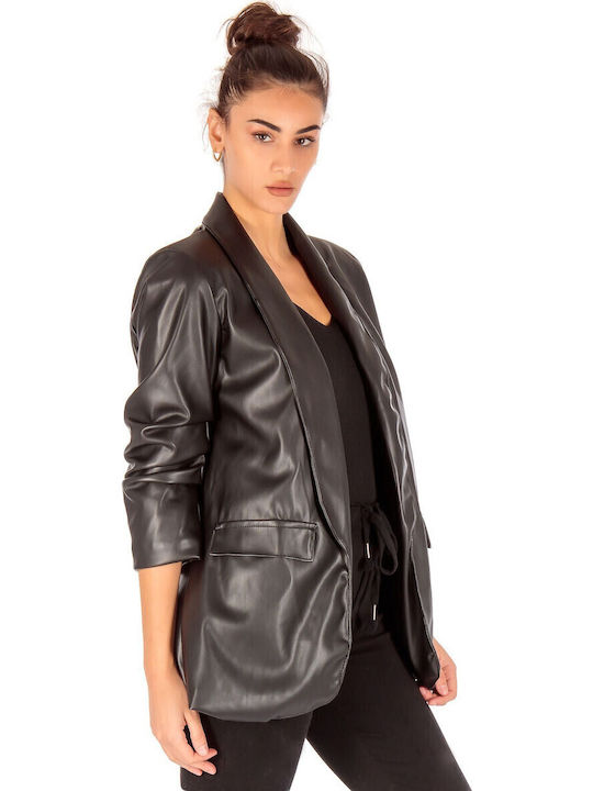 Silia D Damen Leder Blazer Schwarz
