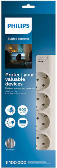 Philips Power Strip with Surge Protection 4 Positions with Cable 2m