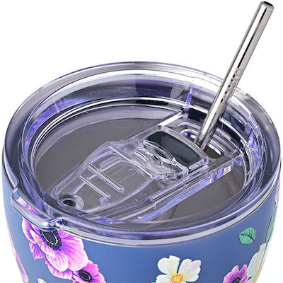 Estia Coffee Mug Save The Aegean Glass Thermos Stainless Steel BPA Free Blue 350ml with Straw