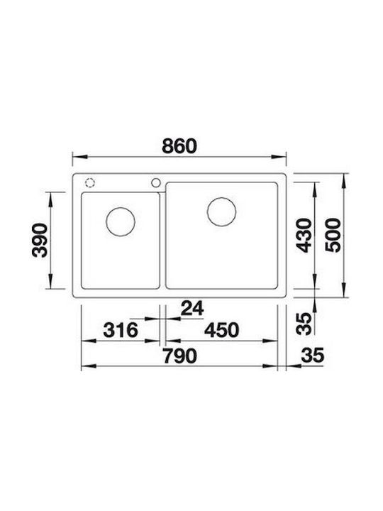 Blanco Pleon 9 523057 Drop-In Spüle Rechts aus Verbundgranulat B86xT50cm Anthracite