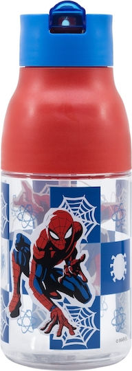 Stor Plastic Kids Water Bottle Spiderman with Straw Red 420ml