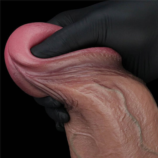 Lovetoy 13'' Dual Layered Silicone Cock XXL Ρεαλιστικό Dildo με Όρχεις και Βεντούζα Καφέ 33cm