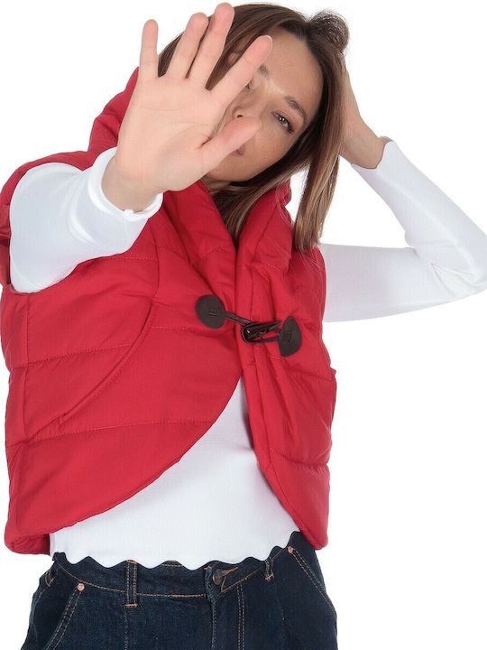 Women's Short Puffer Jacket for Spring or Autumn Red