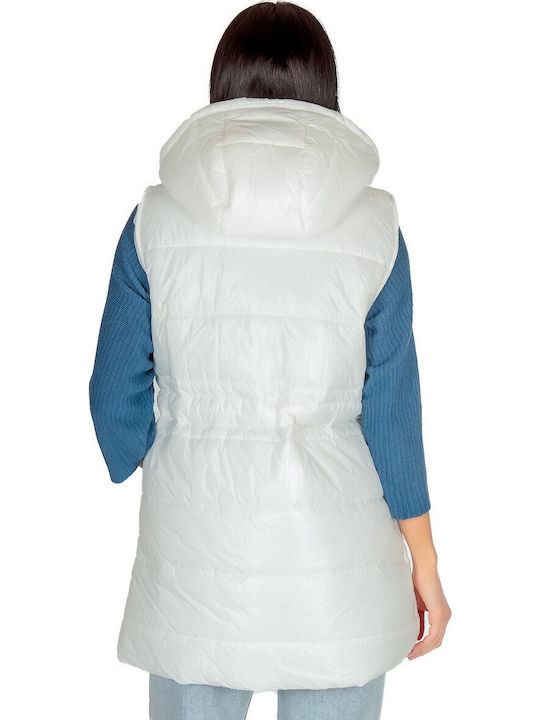 Short Women's Sleeveless Puffer Jacket for Winter White