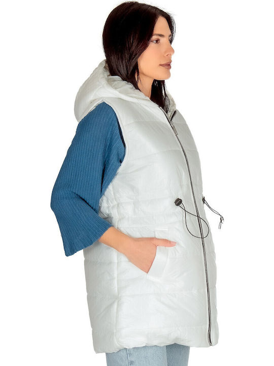 Short Women's Sleeveless Puffer Jacket for Winter White