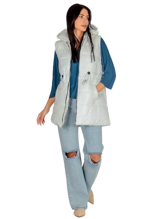 Short Women's Sleeveless Puffer Jacket for Winter White