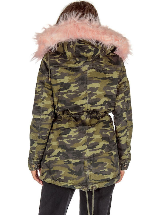 Women's Short Parka Jacket for Winter with Hood Khaki