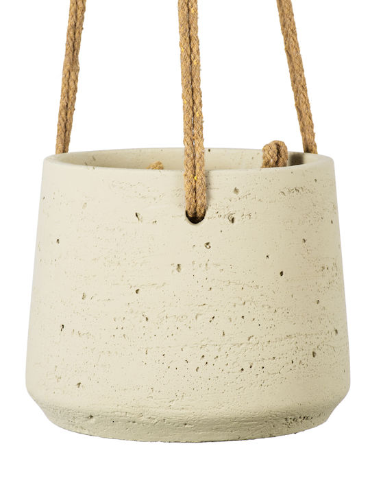 GloboStar Donousa Hanging Planter Ceramic Beige 13.5x13.5x13cm.