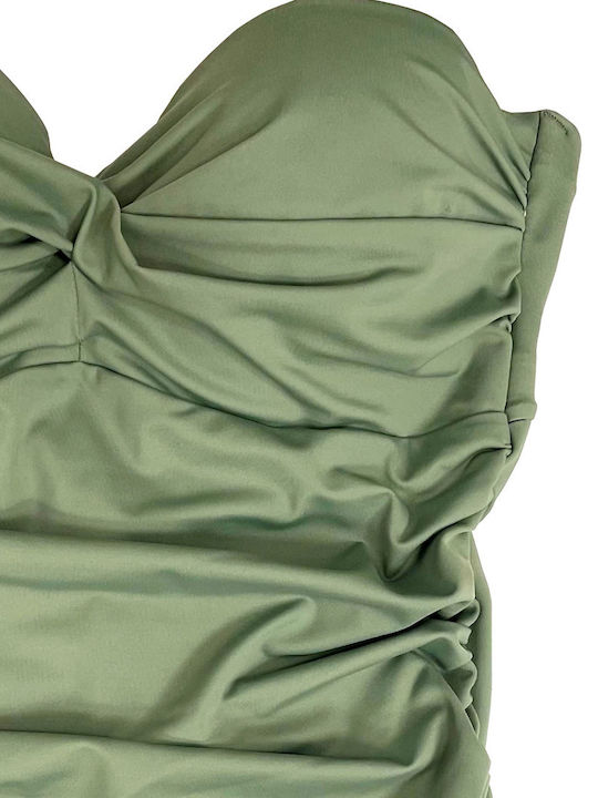 Solids Strapless Swimsuit With Light Padding For Large Bust Khaki