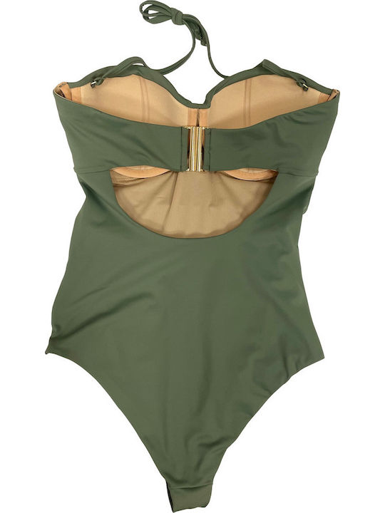 Solids Strapless Swimsuit With Light Padding For Large Bust Khaki