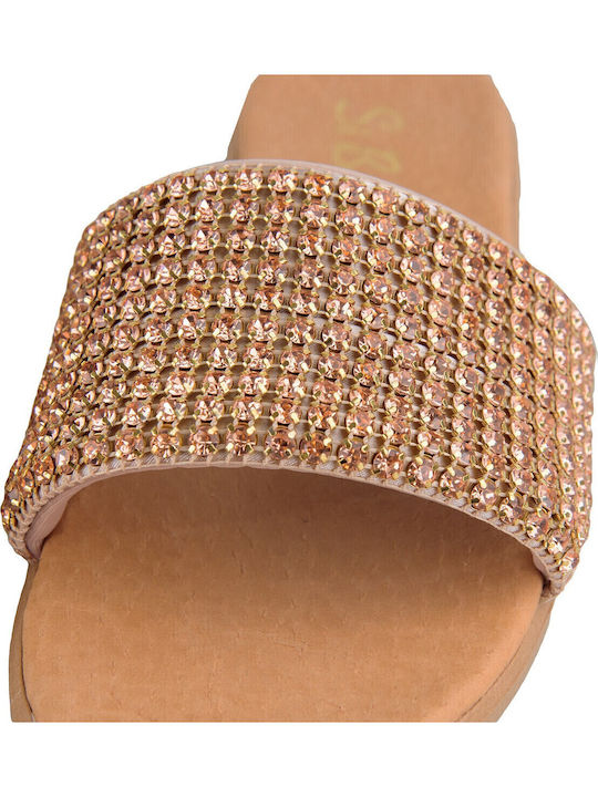 Leder Flache Sandalen für Damen in Gold Farbe
