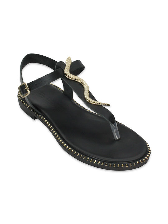 Women's anatomic leather sandal in black color