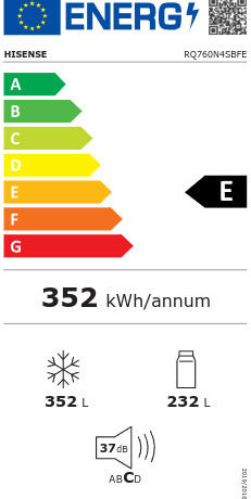 Hisense Ψυγείο Ντουλάπα 584lt Total NoFrost Υ178.5xΠ91.4xΒ72.5εκ. Μαύρο RQ760N4SBFE