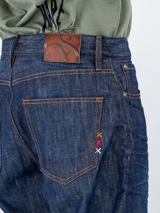 Dean Ανδρικό Παντελόνι Τζιν Ελαστικό με Loose Tapered Εφαρμογή Μπλε