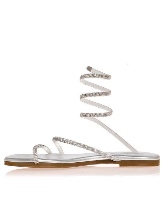 Flache Sandalen für Damen in Silber Farbe