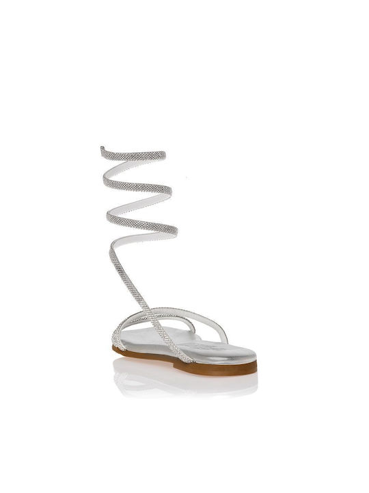 Flache Sandalen für Damen in Silber Farbe