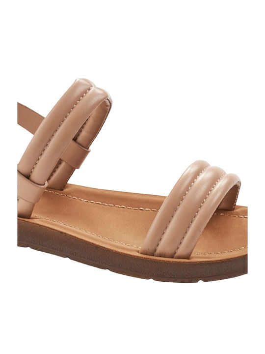 Women's Flat Sandals with Strap in Beige Color