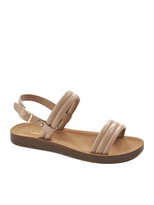 Women's Flat Sandals with Strap in Beige Color