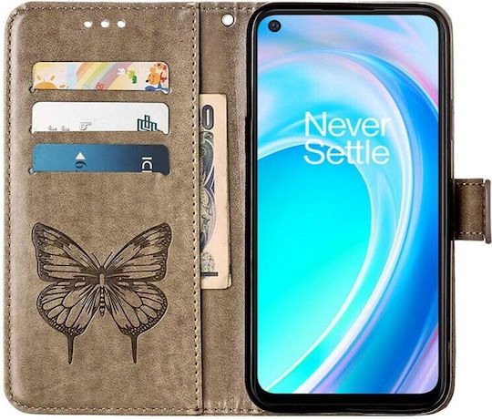 Embossed Butterfly Brieftasche Synthetisches Leder Gray (OnePlus Nord CE 2 Lite 5G)