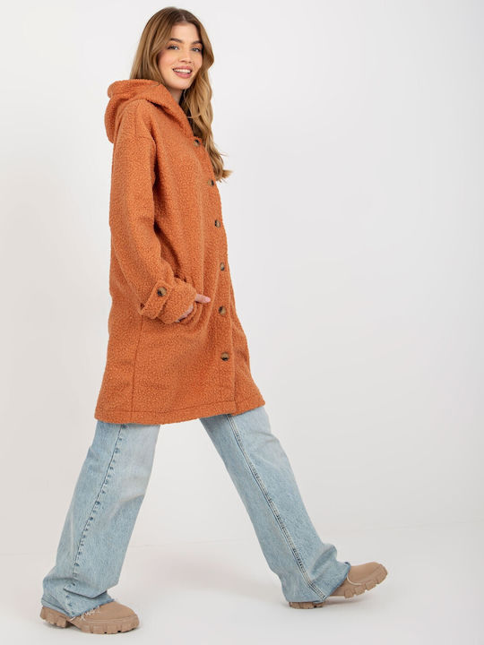 Relevance Women's Long Coat with Buttons and Hood Orange