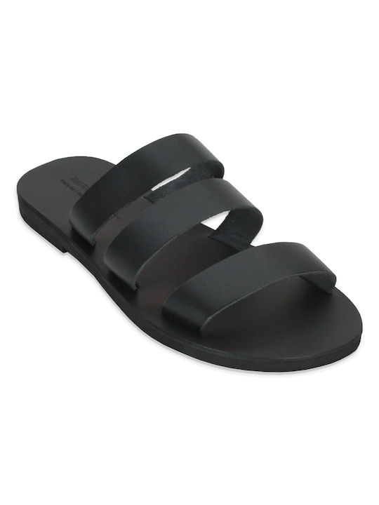 Men's leather sandal in black color