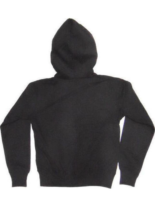 Fleece Kinder-Sweatshirt Strickjacke mit Kapuze und Taschen Schwarz