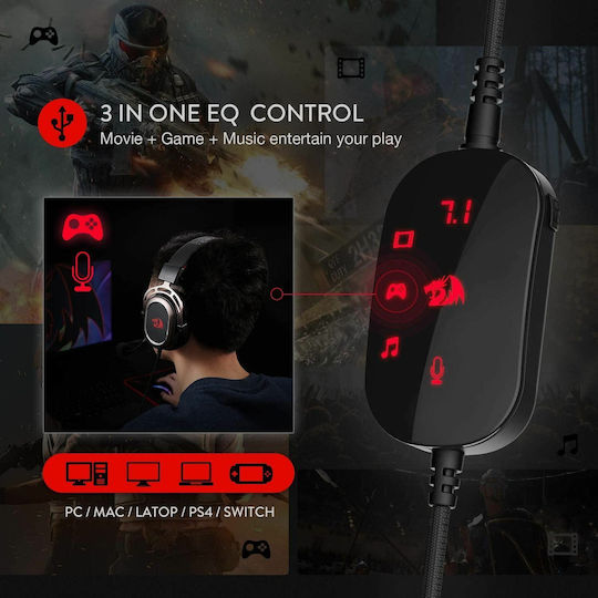 Redragon Helios H710 Over Ear Gaming Headset με σύνδεση USB Κόκκινο