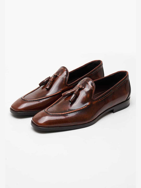 Boss Shoes Men's Leather Monk Shoes Cognac